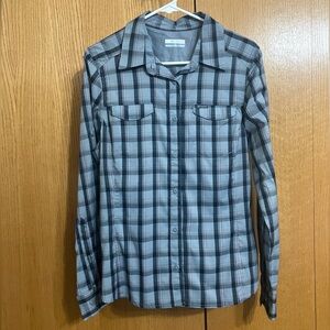 Columbia Silver Ridge Lite Omni-Shade Women’s Blue Grey Plaid Shirt Size Medium